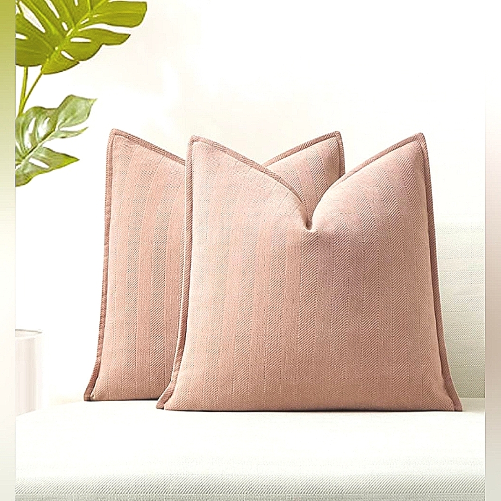 Set of Two Textured Pink Throw Pillowcases (50cmX50cm)